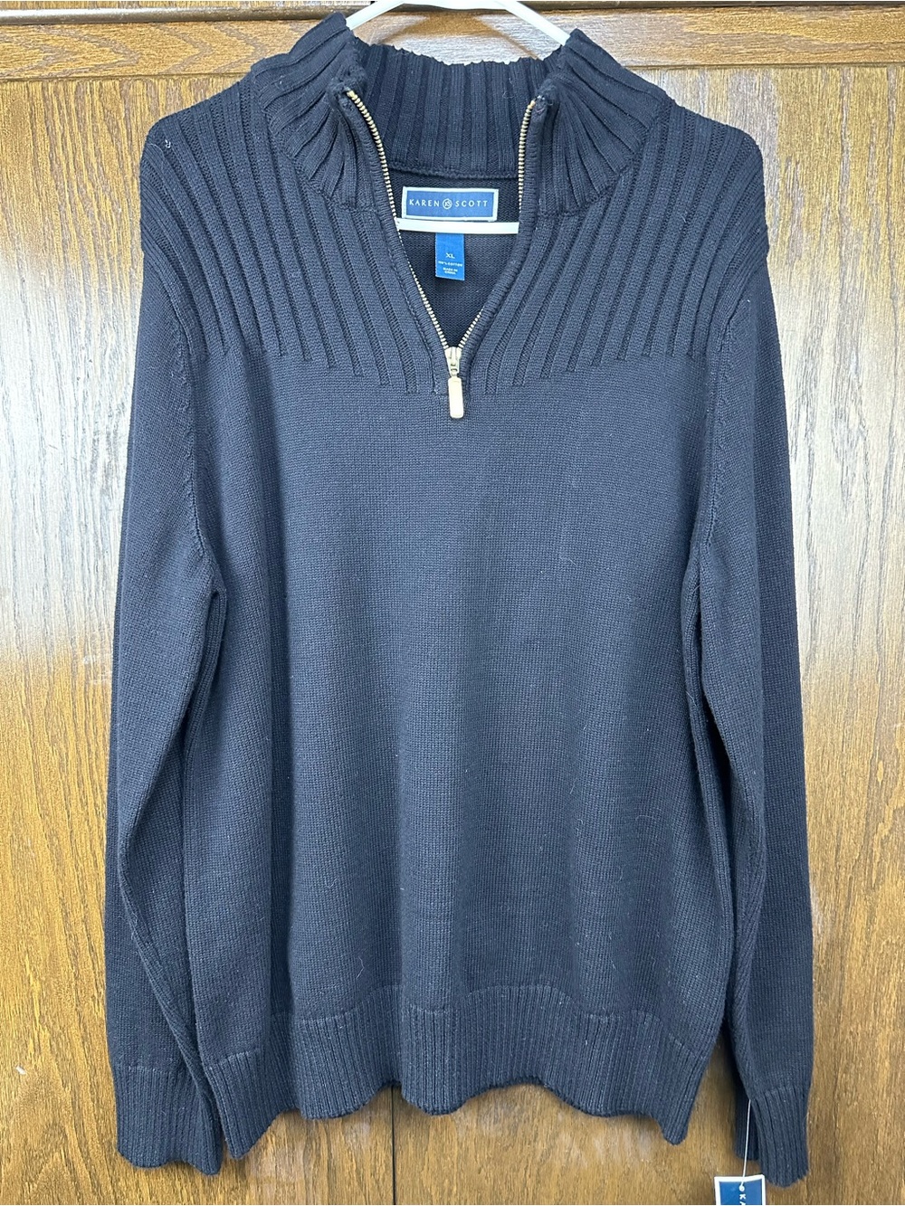 Karen Scott Navy Ribbed Half-Zip Crewneck Sweater